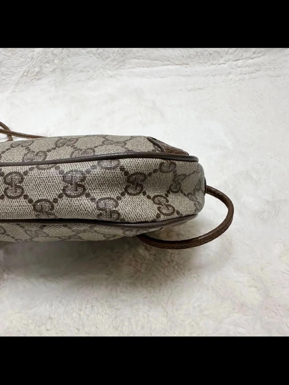 Gucci Beige GG Canvas Crossbody Bag with Brown Leather Trim
